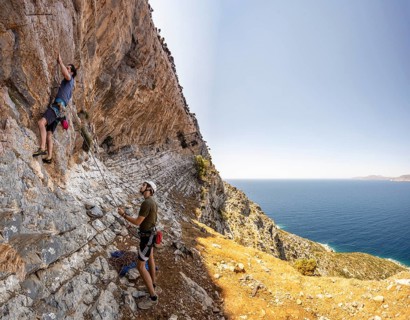 Climbing a rock face