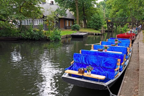 Typical Spreewald barge in the harbour of Lehde