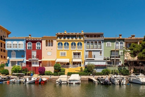 Yachts and colorful houses