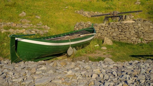 Old rowing boat built 1941 and winch