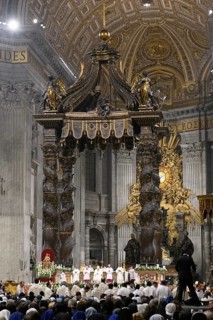 Pope celebrates Saint Mass in St Peter's Basilica in front of faithful Christians