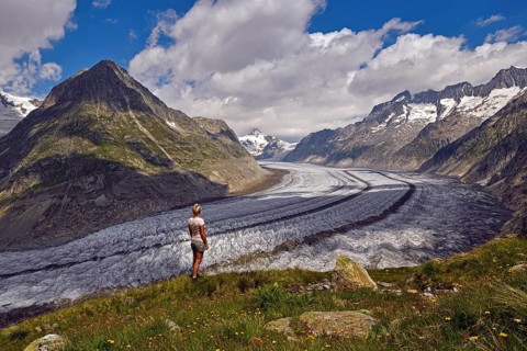 Hiking along the Great Aletsch Glacier