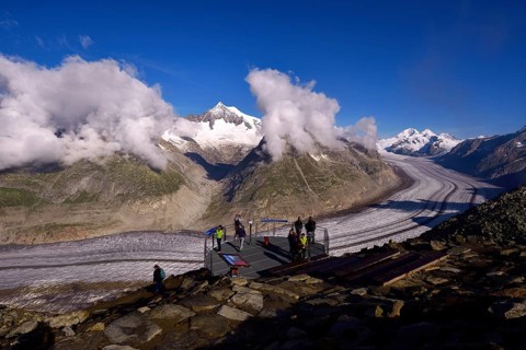 Eggishorn spectator terrace with view of the Great Aletsch Glacier