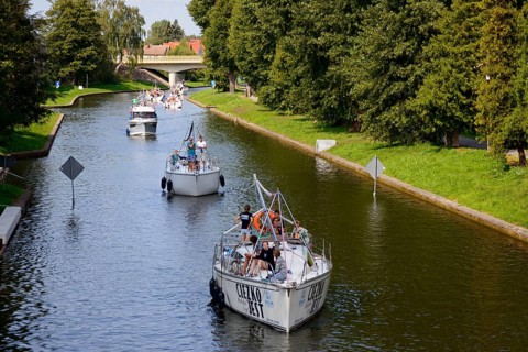 Boats on canal between Lake Kisajno and Lake Niegocin