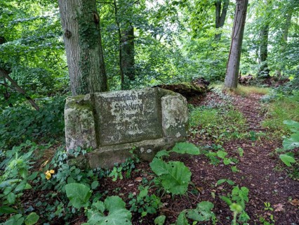 Stone plaque on the inner rampart of a settlement built by the Celts around 400 BC on the Heiligenberg