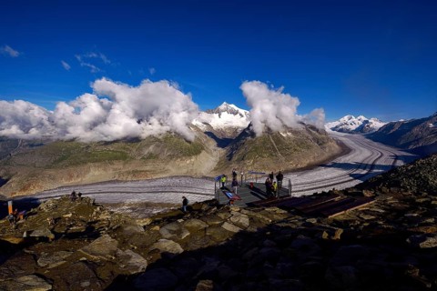 Eggishorn spectator terrace with view of the Great Aletsch Glacier