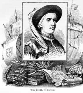 Portrait with ship and map of Prince Henry the Navigator