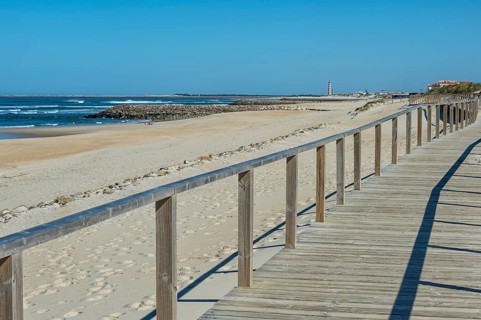 Wooden walkway on the beach Costa Nova