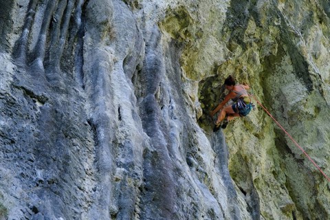 Climbing on a rock wall