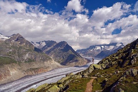 Hiking along the Great Aletsch Glacier
