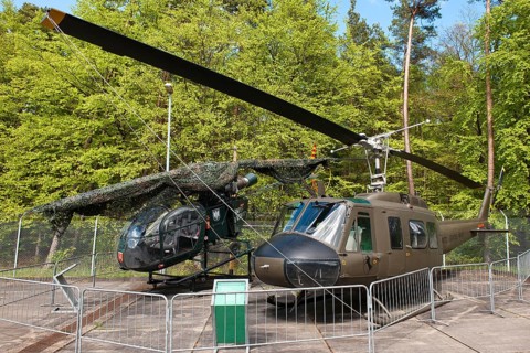 Open-air museum with disused helicopter type Aerospatiale Aloette II of the Border Police
