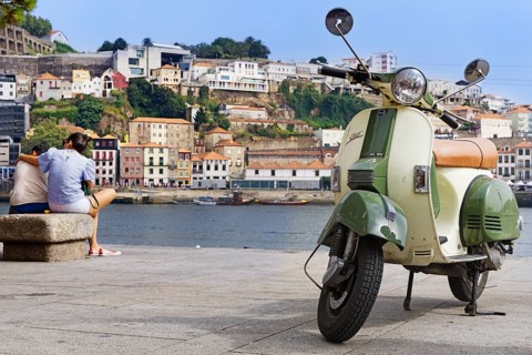 Scooter at the riverside of the Douro