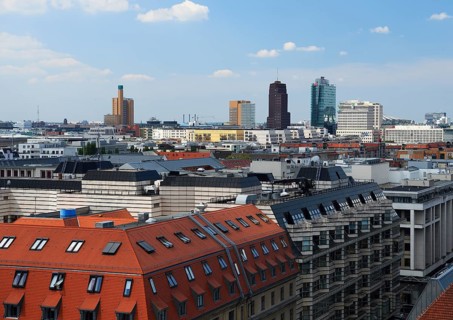 View from the French cathedral at Gendarmenmarkt to Potsdamer Platz