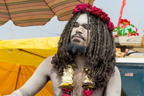 Sadhu covered with white ashes