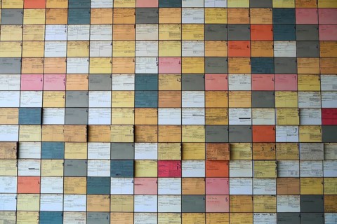 Wall with index cards of Nazi persecutees