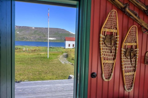 Snowshoes and view of the outdoors