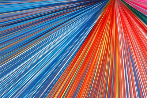 Colourful sun shade made from fabrics strips