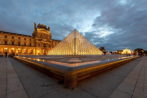 Glass pyramid in the courtyard of the Palais du Louvre