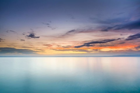 View from Arbon over Lake Constance at colourful sunrise