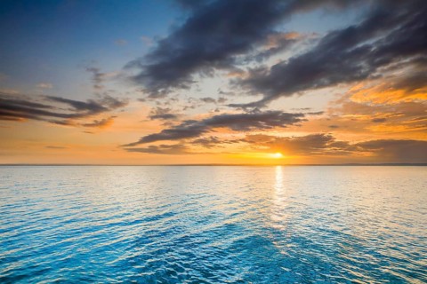 View from Arbon over Lake Constance at colourful sunrise
