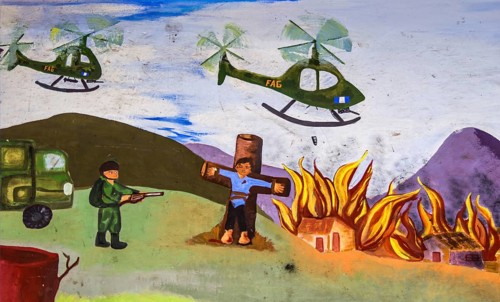 Mural about the atrocities in the Guatemalan civil war as well as the hope for a non-violent future
