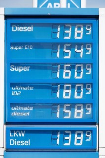 Price board at an Aral petrol station
