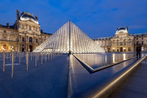 Glass pyramid in the courtyard of the Palais du Louvre