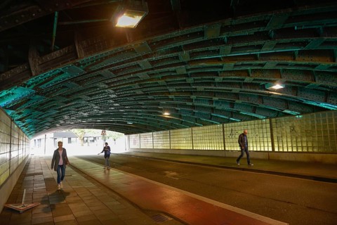 Illuminated railway subway