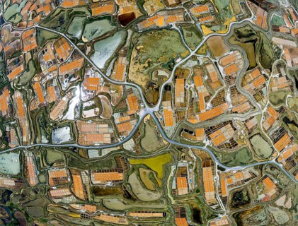 Part of a spherical panorama of an aerial view of the salt marshes