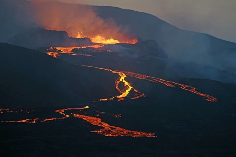 Active volcano with lava flows
