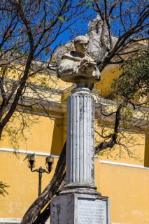 Statue of Bartolome de Las Casas in front of La Merced Church and Monastery