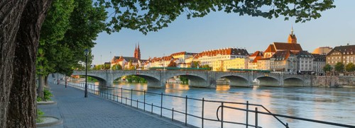 View of the old town of Basel with the Basel Cathedral