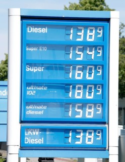 Price board at an Aral petrol station