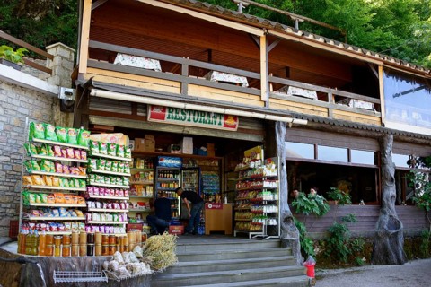 Sales stall and restaurant