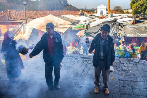 Picturesque rituals of shamans on the steps of Santo Tomas