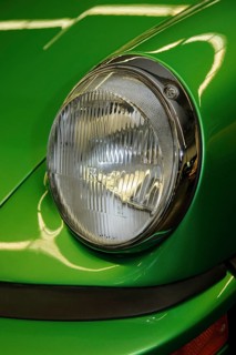 Classic round headlight from historic Porsche 911 G model