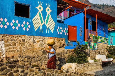 Houses painted with traditional Mayan patterns
