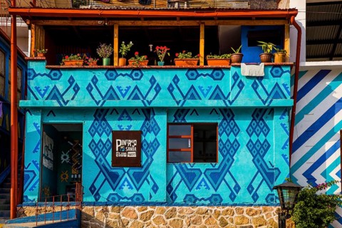 Houses painted with traditional Mayan patterns