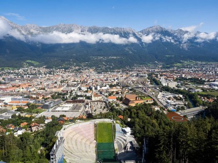 View from the Bergisel ski jump down to the stadium