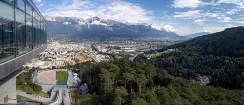 View from the Bergisel ski jump down to the stadium