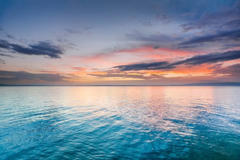 View from Arbon over Lake Constance at colourful sunrise
