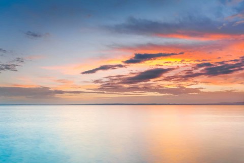 View from Arbon over Lake Constance at colourful sunrise