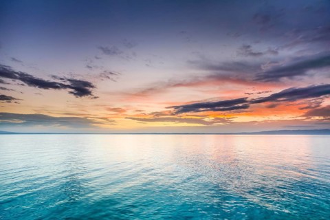 View from Arbon over Lake Constance at colourful sunrise