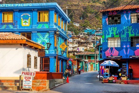Houses painted with traditional Mayan patterns