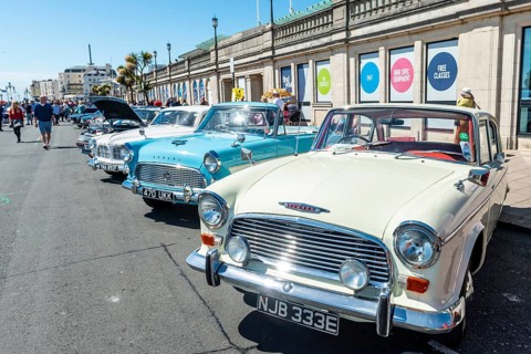 Lined up classic cars