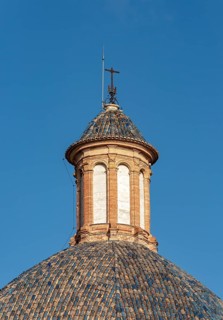 Close-up of dome and tower of Basilica de la Mare de Deu dels Desemparats
