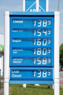 Price board at an Aral petrol station