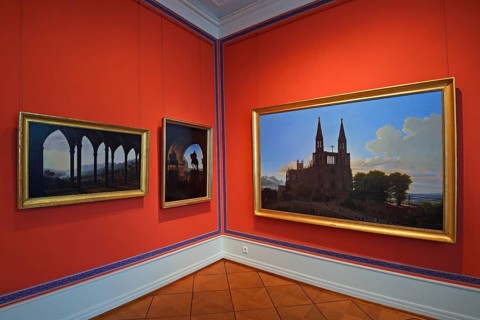 Paintings by Carl Friedrich Schinkel (left wall) and Carl Georg Adolph Hasenpflug (right wall)