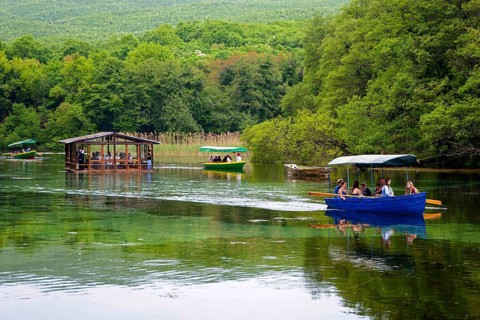 Boats on the headwaters of Lake Ohrid