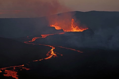 Volcano with lava fountains